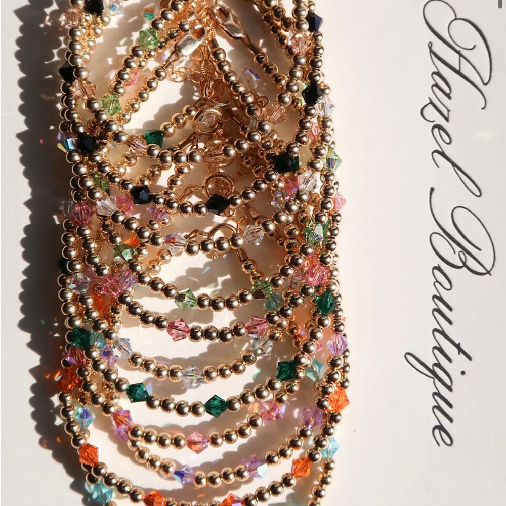Hazel Boutique Pink crystal and gold filled Beaded Bracelet